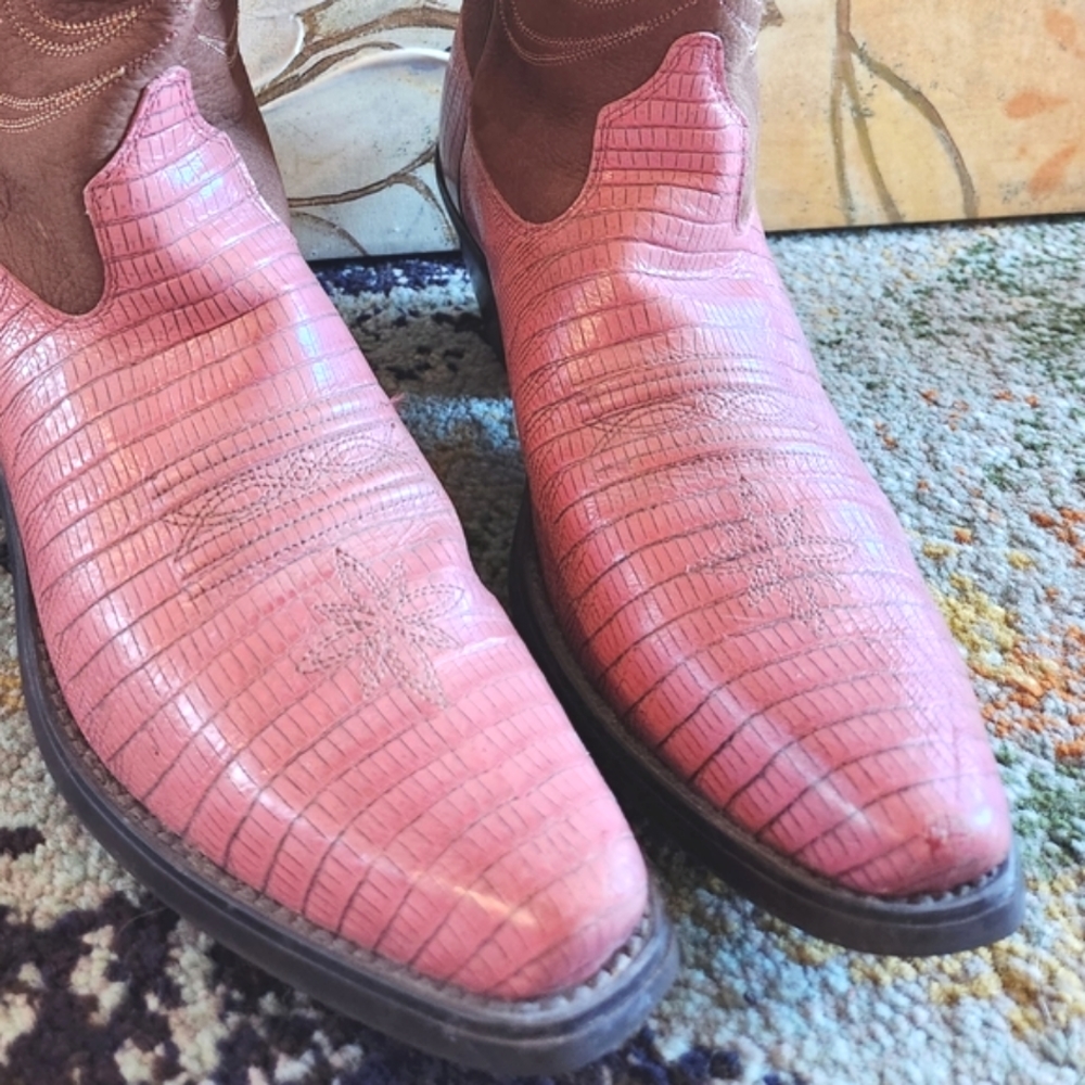 ARIAT Heritage Snip Snub Nose Brown Pink Croc Fringe Tassle Leather Boots 8.5 B - Picture 15 of 16